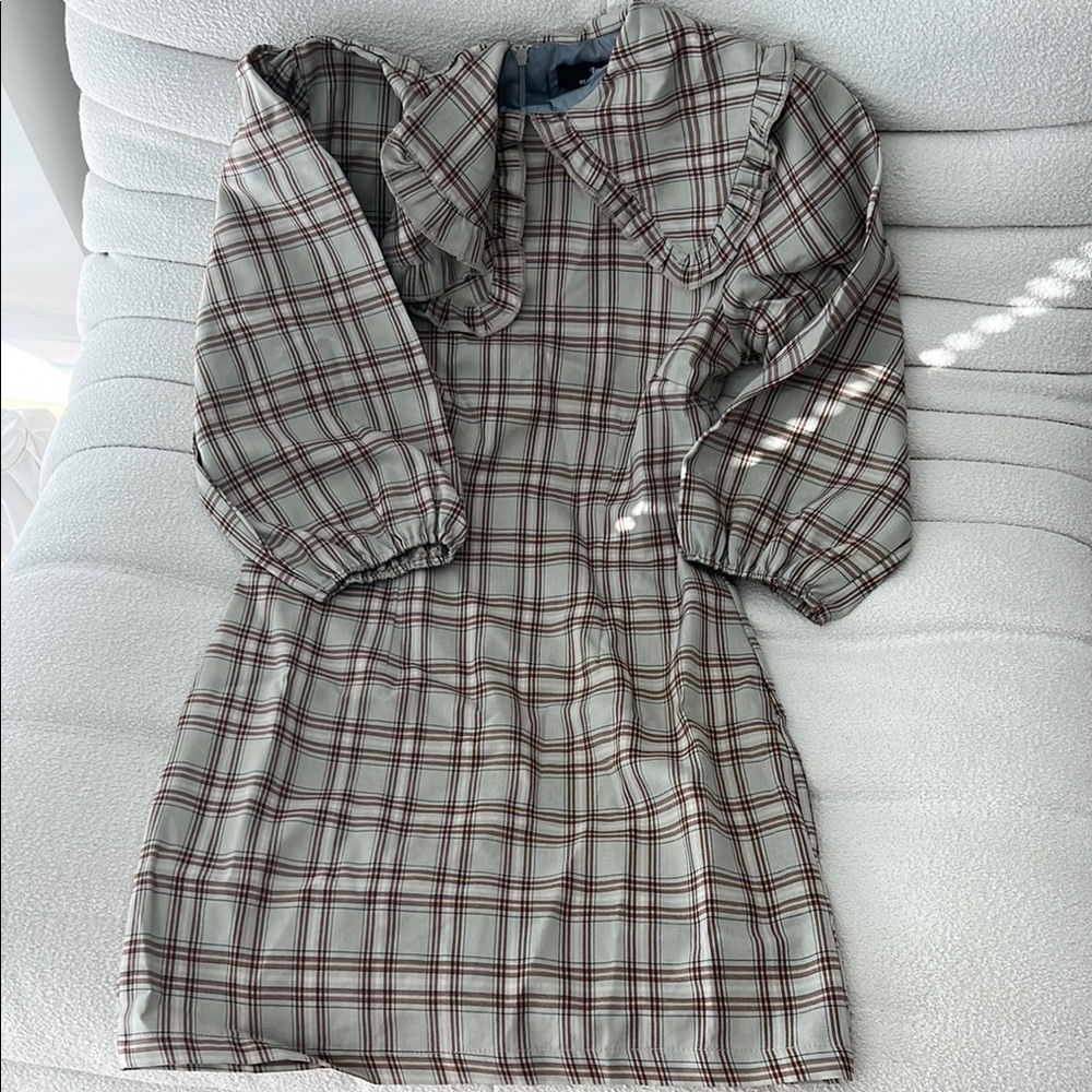 Plaid Kids Dress with Ruffle Collar